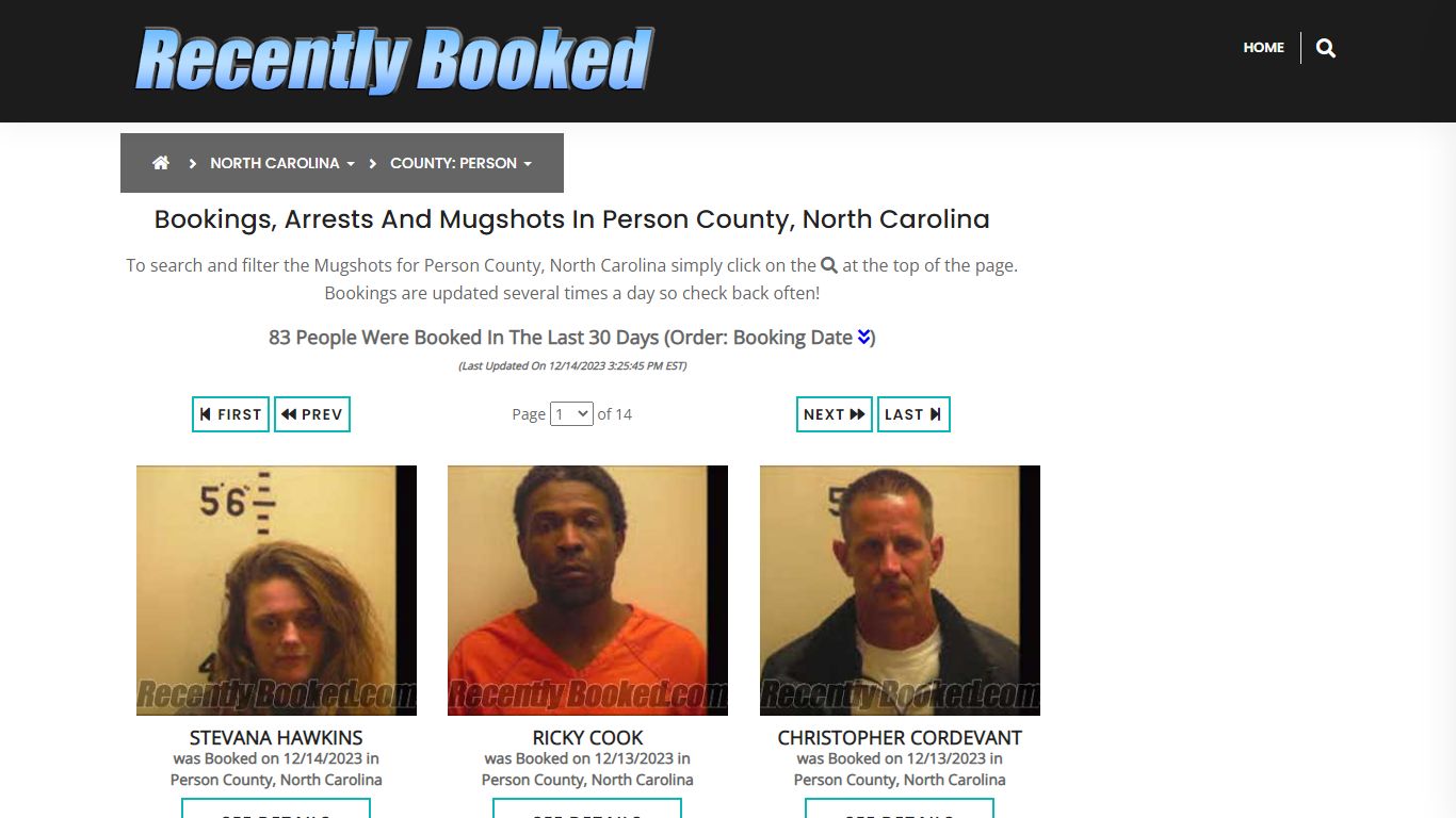 Bookings, Arrests and Mugshots in Person County, North Carolina
